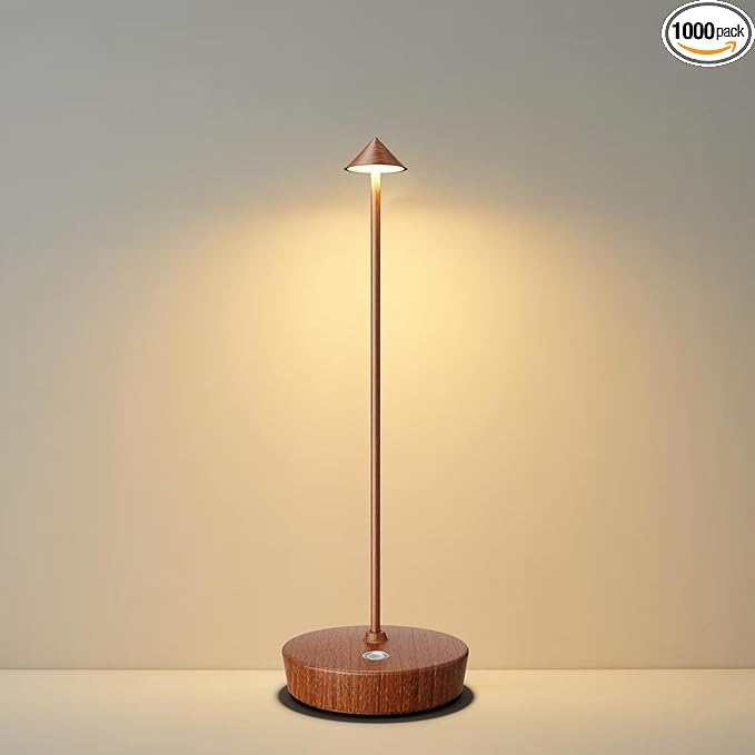 Rechargeable Cordless Table Lamp, 6000mAh LED Battery Operated Desk Lamp Touch 3 Color Stepless Dimming Portable Outdoor Waterproof Table Light for Patio/Restaurant/Dining/Home (Wood Grain) - LeafyLoom