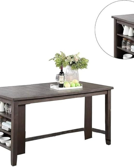 NicBex 60Inch Rectangular Dining Table,Counter Height Kitchen Table with Solid Wood Tabletop and Storage Shelves for 4 to 6,Dining Room Table for Kitchen,Dining Living Room,Easy Clean,Espresso - LeafyLoom