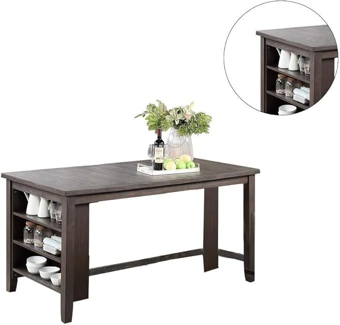 NicBex 60Inch Rectangular Dining Table,Counter Height Kitchen Table with Solid Wood Tabletop and Storage Shelves for 4 to 6,Dining Room Table for Kitchen,Dining Living Room,Easy Clean,Espresso - LeafyLoom