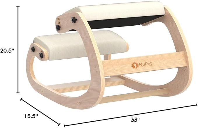 Ergonomic Kneeling Chair - Adjustable Height Rocking Knee Chair Posture Chair - Wooden Office Chair to Improve Posture - Desk Chair for Home Office Gift Woman - Angled Chair Ivory Kneeling Stool - LeafyLoom