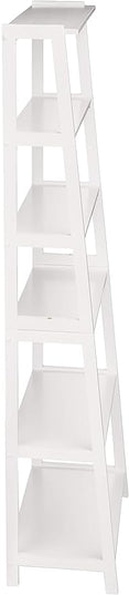 Amazon Basics Rubberwood 5 Shelf Ladder Bookcase, White, 15.03" D x 25.98" W x 74.48" H - LeafyLoom