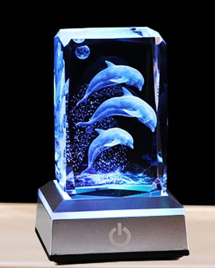 Qianwei 3D laser etched crystal dolphin gifts for women men,dolphin decor glass figurines statue stuff for room decorations Birthday for Lovers Keepsake Paperweight - LeafyLoom