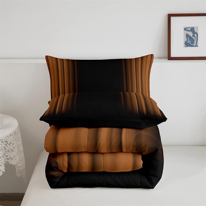 Feelyou Abstract Ombre Comforter Set Kids Teens Brown Black Bedding Set Room Decor 3Pcs Queen Size,Reversible Black Boys - LeafyLoom