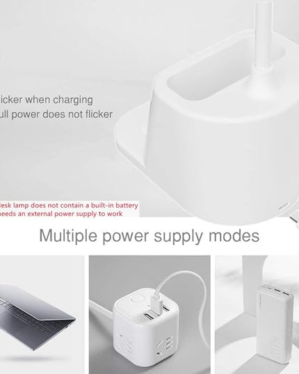 Small Desk Lamp with Wireless Charger, Desk Lights for Home Office - LED, White,Brightness Adjustment, 3 Color Modes,500LM, Study Lamp with Pen Holder， Desktop Study Desk Lamp for College Dorm Room - LeafyLoom