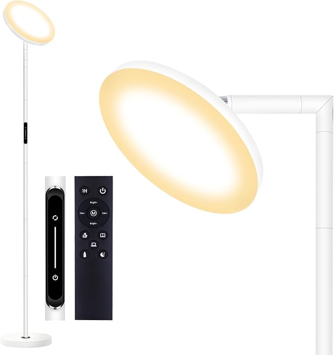 LED Floor Lamp for Living Room, 69" Tall Lamp with Remote & Touch Control Upgrade Lamp Pole Rotary 90° Dimmable Brightness 4 Color Tempera-White - LeafyLoom