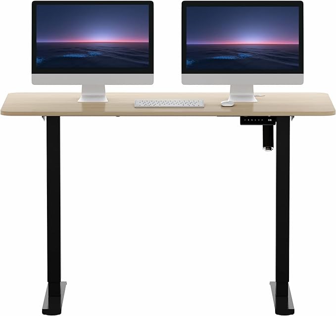 Height Adjustable Electric Standing Desk, 48 x 24 Inches Sit Stand up Desk, Home Office Desk with Whole-Piece Desktop, Black Walnut Desktop/Black Frame - LeafyLoom
