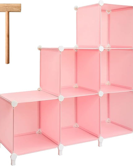 Gold Armour Cube Storage 6-Cube Bookshelf Closet Organizer Storage Shelves Shelf Cubes Organizer Plastic Square Book Shelf Bookcase DIY Closet Cabinet Organizer Shelving for Home Office Bedroom (Pink) - LeafyLoom