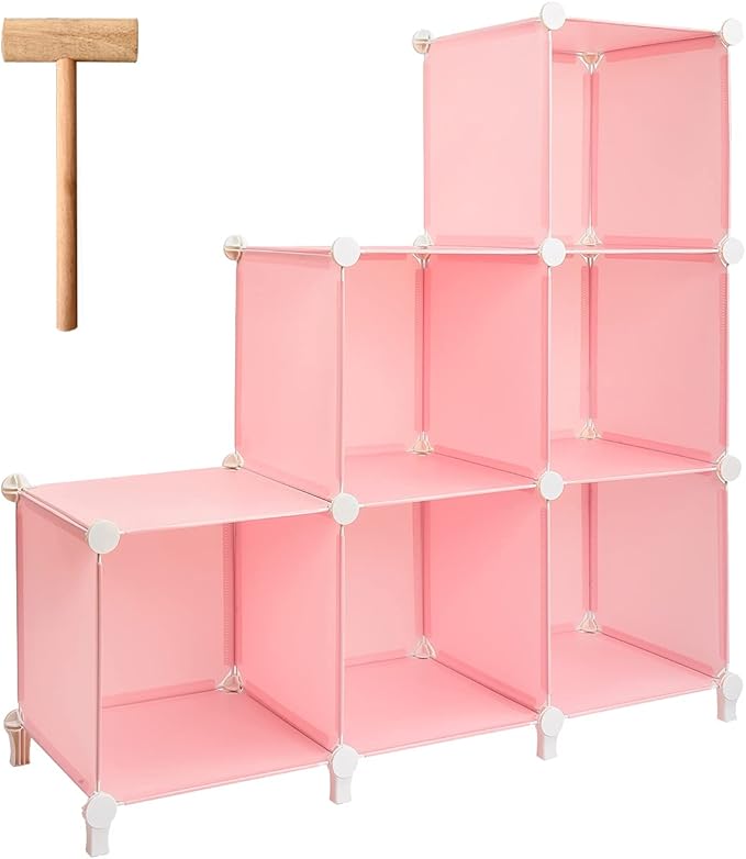 Gold Armour Cube Storage 6-Cube Bookshelf Closet Organizer Storage Shelves Shelf Cubes Organizer Plastic Square Book Shelf Bookcase DIY Closet Cabinet Organizer Shelving for Home Office Bedroom (Pink) - LeafyLoom