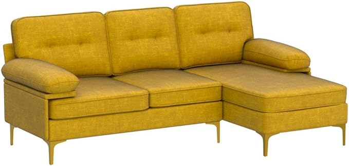 EASELAND 82" L-Shape Sofa with Reversible Chaise Lounge, Convertible Sectional Sofa Couch, Chenille Modern Sofa Couch for Living Room, Apartment and Office, Removable Cover (Yellow) - LeafyLoom