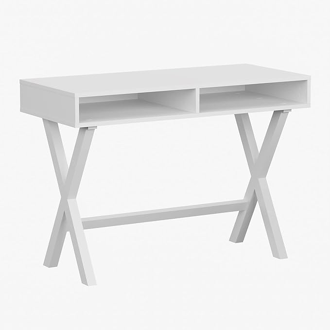 Flash Furniture Dolly Computer Desk - White Writing Desk with Open Storage Compartments - 42" Long Home Office Desk Table for Bedroom - LeafyLoom