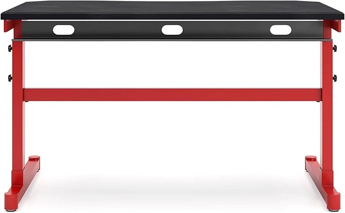 Signature Design by Ashley Lynxtyn Contemporary Adjustable Height Desk with Headset Hanger, Red & Black - LeafyLoom