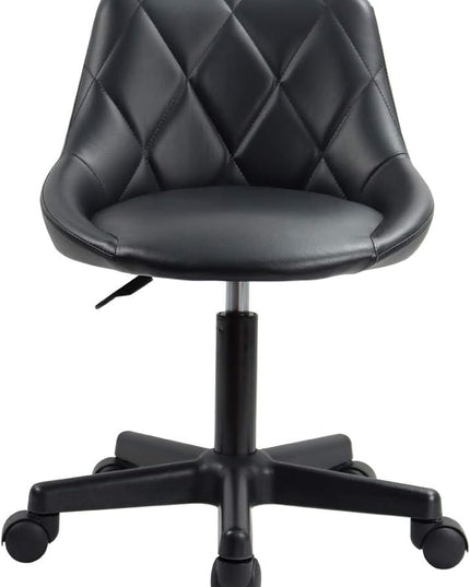 KKTONER Mid Back PU Leather Height Adjustable Swivel Modern Task Chair Computer Office Home Vanity Chair with Wheels (black) - LeafyLoom