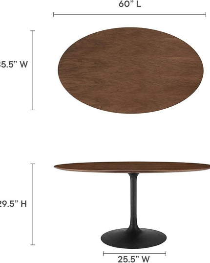 Modway Lippa 60" Oval-Shaped Mid-Century Modern Dining Table with Walnut Top and Black Base - LeafyLoom