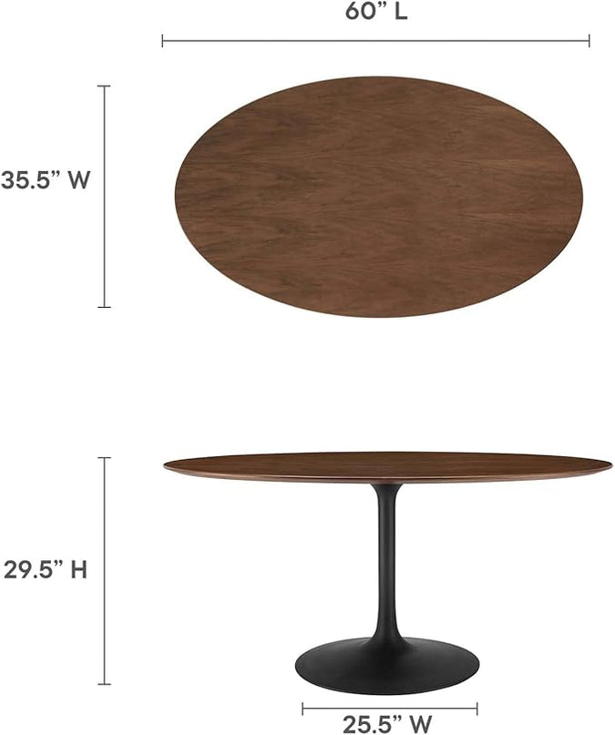Modway Lippa 60" Oval-Shaped Mid-Century Modern Dining Table with Walnut Top and Black Base - LeafyLoom