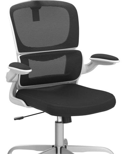 Office Desk Chair, Ergonomic High Back Mesh Office Chair with Lumbar Support and Adjustable Headrest, Swivel Computer Task Chair with Flip-up Arms, Executive Chairs for Home and Work (White) - LeafyLoom