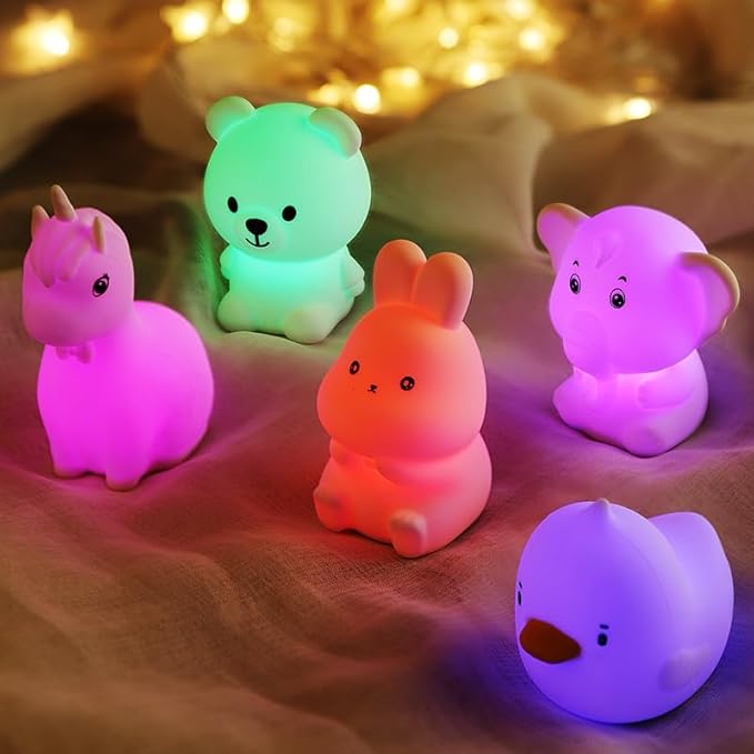 GoLine Mini Bunny Night Lights for Kids Ages 3-8, Cute Silicone Easter Rabbit Lamp with 7 Color, Christmas Birthday Toys Gifts for 4 5 6 7 8 9 10 Year Old Girls Boys Baby Toddlers. - LeafyLoom