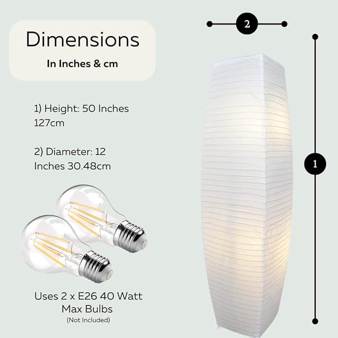 LIGHTACCENTS Alumni Paper Floor Lamps 2-Pack - Japanese Inspired Standing Lights with Chrome Base and Elegant White Paper Shade, Paper Lantern Lamp with Rice Paper Lamp Shade (Set of 2) - LeafyLoom
