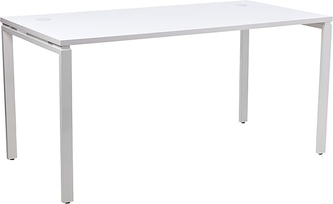 OSP Home Furnishings 60” Writing Desk with White Laminate Top & White Finish Metal Legs, 60 - LeafyLoom