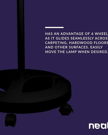Neatfi 6-Wheel Rolling Base Floor Stand, Compatible for LED Desk Lamp and Magnifying Lamps, Versatile Stand for Work, Study, and Needlework (Black) - LeafyLoom