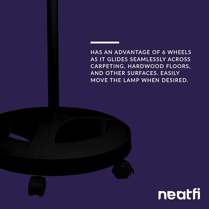 Neatfi 6-Wheel Rolling Base Floor Stand, Compatible for LED Desk Lamp and Magnifying Lamps, Versatile Stand for Work, Study, and Needlework (Black) - LeafyLoom