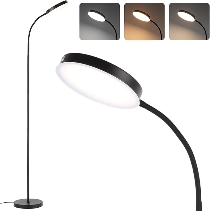 Floor Lamp, LED Floor Lamps for Living Room, Stepless Adjust Color Temperatures & Brightness Standing Lamp with Touch Control Tall Lamps Adjustable Gooseneck Reading Floor Lamp (Black) - LeafyLoom