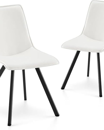 COLAMY PU Leather Dining Chairs Set of 2, High Back Modern Upholstered Dining Room Kitchen Side Chair with Metal Legs for Home/Living Room/Bedroom/Office, White - LeafyLoom