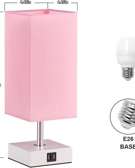 Ambimall Touch Control Table Lamp with 2 USB Charging Ports, 3 Way Touch Lamps Beside Desk, Nightstand Lamp for Bedrooms Living Room, Pink Shade with White Base, LED Bulb Included(Pink) - LeafyLoom