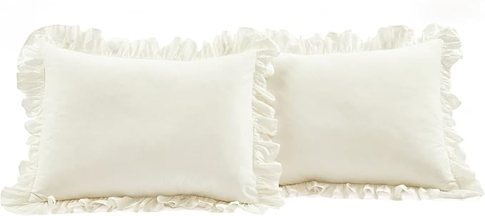 Lush Decor Reyna Ruffle 100% Cotton Duvet Cover Set - 3 Piece Cozy Ruffled Bedding Set - Timeless Elegance and Comfort - Full/ Queen, Ivory - LeafyLoom