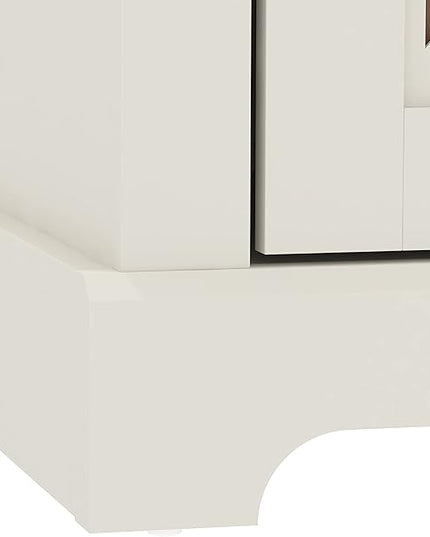 Galano Millicent 3 Door Sideboard with Acrylic Mirrors, Kitchen Buffet Cabinet, Farmhouse Coffee Bar Display Cabinet for Home Kitchen, Living Room, Dining Room and Hallway, Ivory - LeafyLoom