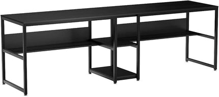 Tribesigns Two Person Desk with Bookshelf, 78.7 Computer Office Double Desk for Two Person, Rustic Writing Desk Workstation with Shelf for Home Office (Black) - LeafyLoom