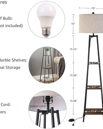 Floor Lamp, Standing Reading Light with Shelves and Fabric Shade, Modern Tall Pole Lamp, Accent Furniture Décor Lighting for Living Room, Bedrooms - LeafyLoom