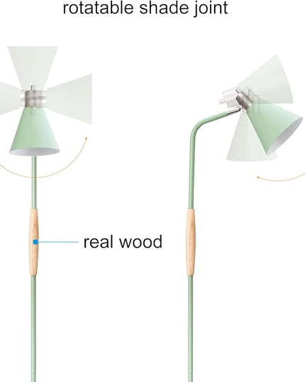 NIOSTA Height Adjustable Reading Floor Lamp,Industrial Modern Style,360°Rotatable Shade, 3color Adjustable,for Living Room,Office, Bedroom Reading, Easel Work etc (Green+Wood) - LeafyLoom