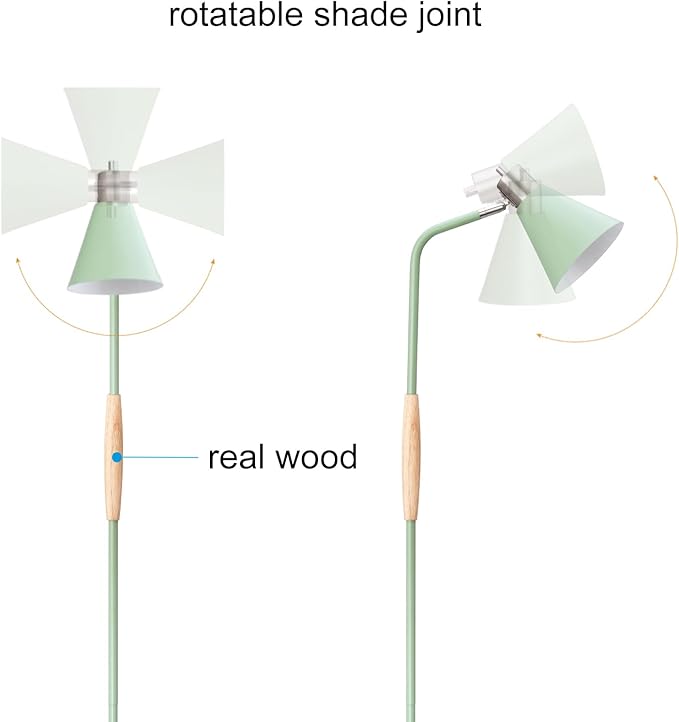 NIOSTA Height Adjustable Reading Floor Lamp,Industrial Modern Style,360°Rotatable Shade, 3color Adjustable,for Living Room,Office, Bedroom Reading, Easel Work etc (Green+Wood) - LeafyLoom