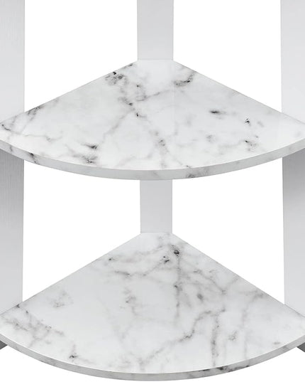 Convenience Concepts Newport 5-Tier Corner Bookshelf, White Faux Marble/White - LeafyLoom