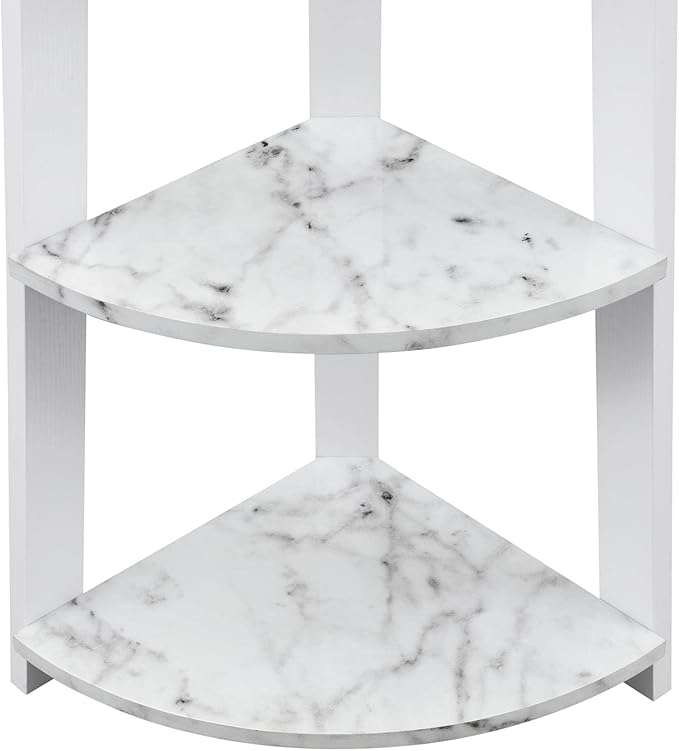 Convenience Concepts Newport 5-Tier Corner Bookshelf, White Faux Marble/White - LeafyLoom