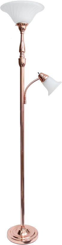 Elegant Designs LF2003-RGD 2 Light Mother Daughter White Marble Glass Floor Lamp, Rose Gold - LeafyLoom