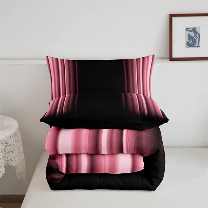 Feelyou Abstract Ombre Comforter Set Kids Teens Pink Black Bedding Set Room Decor 2Pcs Twin Size,Reversible Black Boys - LeafyLoom