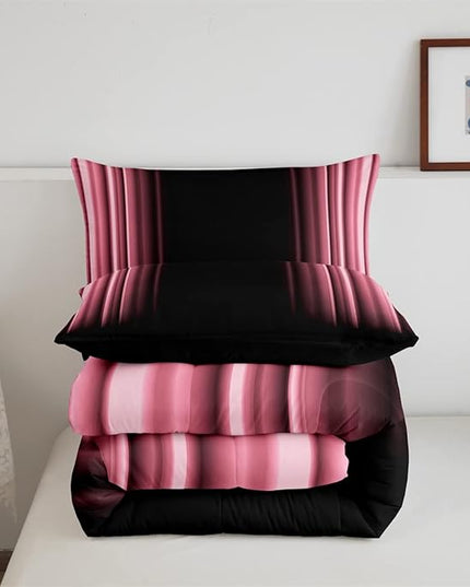 Feelyou Abstract Ombre Comforter Set Kids Teens Pink Black Bedding Set Room Decor 3Pcs King Size,Reversible Black Boys - LeafyLoom