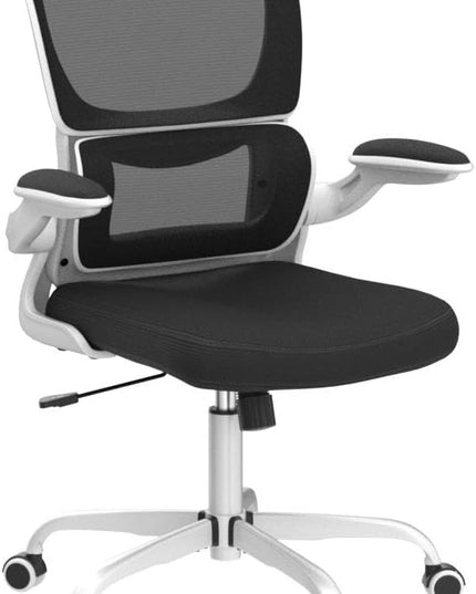 Office Chair, Ergonomic Desk Chair with Lumbar Support and Adjustable Armrests, Comfy Desk Chair Breathable Mesh Mid Back Computer Chair, Reclining Office Chair for Home Office - White - LeafyLoom