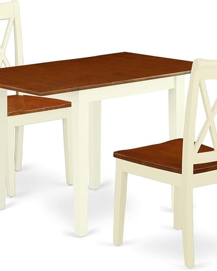 East West Furniture NDCL3-WHI-W Norden 3 Piece Kitchen Set for Small Spaces Contains a Rectangle Room Table with Dropleaf and 2 Dining Chairs, 30x48 Inch, Buttermilk & Cherry - LeafyLoom