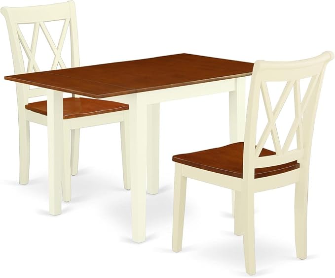East West Furniture NDCL3-WHI-W Norden 3 Piece Kitchen Set for Small Spaces Contains a Rectangle Room Table with Dropleaf and 2 Dining Chairs, 30x48 Inch, Buttermilk & Cherry - LeafyLoom