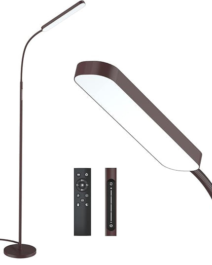 Floor Lamp, 15w/1000lm Bright LED Floor Lamp with Stepless Adjustable 3000K-6000K Colors and Dimmer, Remote and Touch Control Reading Lamp, Adjustable Gooseneck Floor Lamp for Living Room - LeafyLoom
