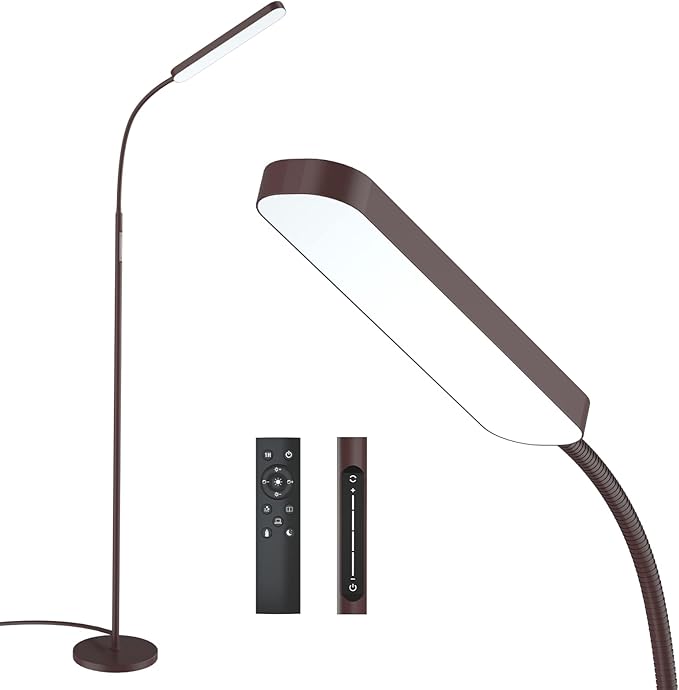 Floor Lamp, 15w/1000lm Bright LED Floor Lamp with Stepless Adjustable 3000K-6000K Colors and Dimmer, Remote and Touch Control Reading Lamp, Adjustable Gooseneck Floor Lamp for Living Room - LeafyLoom