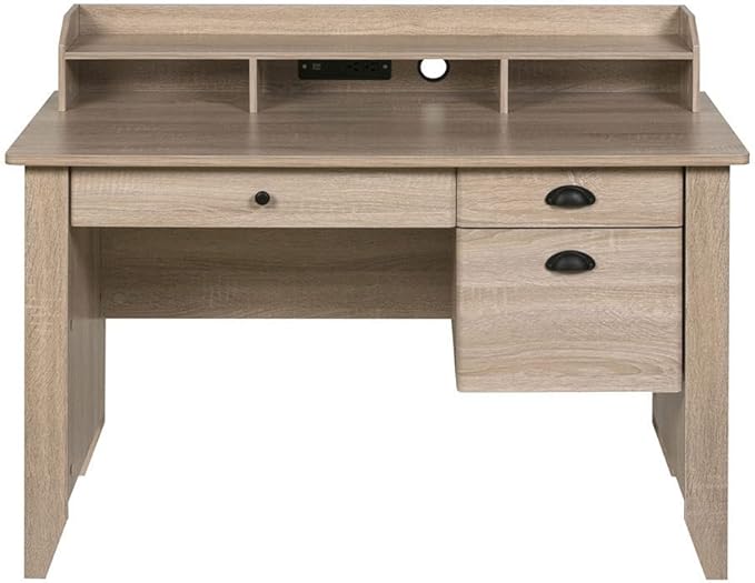 OneSpace Eleanor Executive Hutch and USB, Charger Hub, Light Oak Desk, No Size - LeafyLoom