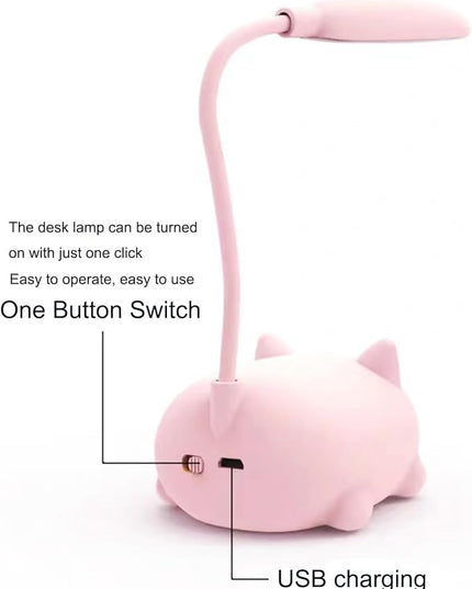 LED Desk Lamp，Mini Cat Night Light, Portable LED Table Light, Cute Foldable USB Rechargeable Reading Light Bedroom Children's Bedside Study (White) - LeafyLoom