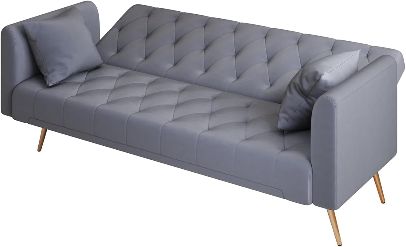 Convertible Folding Futon Sofa Bed Sleeper Lounge Couch,Small Velvet Upholstered Recliner Loveseat Daybed with Adjustable Backrest and Golden Metal Legs Space-Saving Sofabed for Living Room Office - LeafyLoom