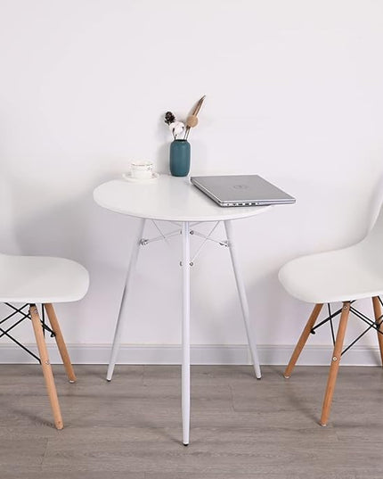 Small White Round Dining Table for 2 Bistro Table Dia 23.6" Simple Modern Round Table with Wood Top Metal Legs for Small Place Home Kitchen Cafe Office Conference - LeafyLoom