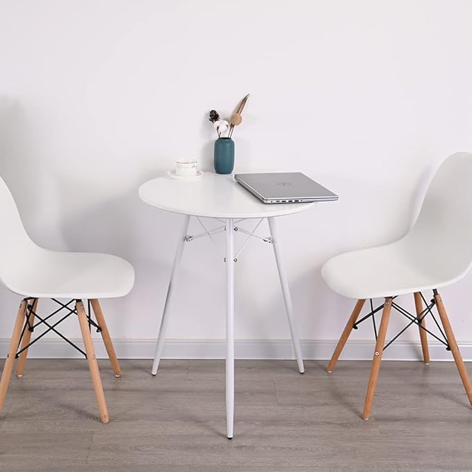 Small White Round Dining Table for 2 Bistro Table Dia 23.6" Simple Modern Round Table with Wood Top Metal Legs for Small Place Home Kitchen Cafe Office Conference - LeafyLoom