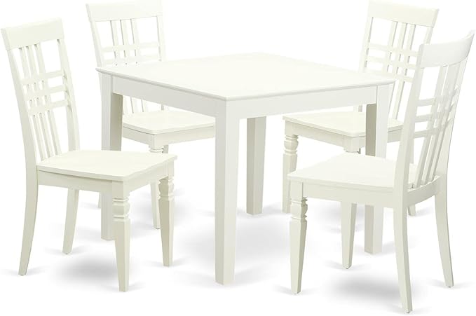 East West Furniture OXLG5-LWH-W 5 Piece Room Set Includes a Square Kitchen Table and 4 Dining Chairs, 36x36 Inch - LeafyLoom