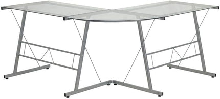 Flash Furniture Ginny L-Shaped Desk 83.5" Computer Corner Desk, Gaming Corner Desk, Home Office Corner Desk, Gaming Desk, Space Saving, Easy to Assemble, Clear - LeafyLoom